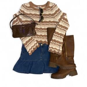 vintage vtg y2k punk ruffle denim mini skirt skort size L